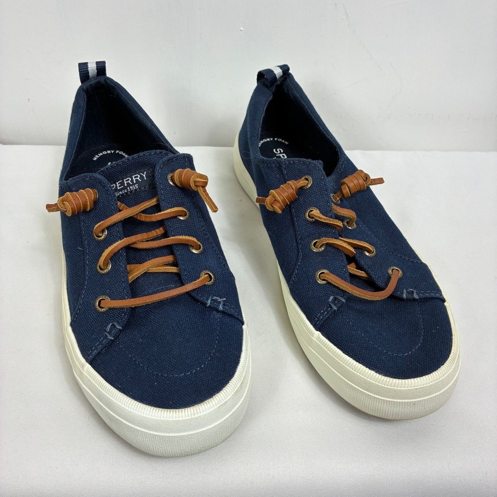 Sperry Crest Vibe Womens Navy Blue Canvas Slip On Sneakers STS98642 Size 8